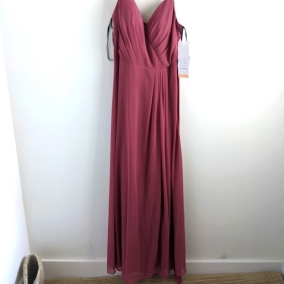 BILL Levkoff Rose wood Chiffon Dress with Spaghetti straps 10 - Picture 5 of 16